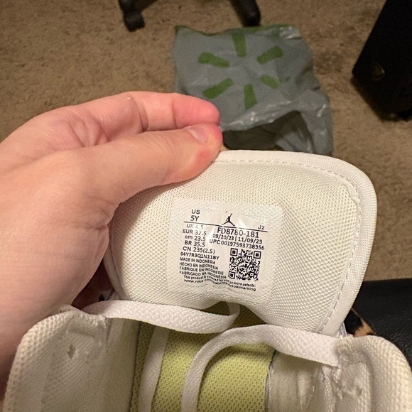 Kids Nike White and Yellow Air Jordan Sneakers - Picture 2 of 8